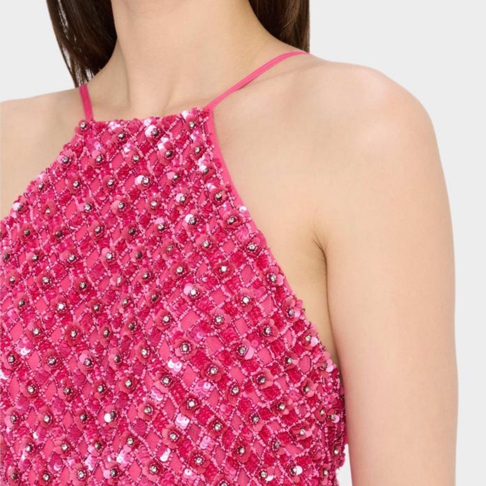 Liv Foster Women’s Violet Beaded Low-Back Halter Mini Dress Sz 8 NEW - Picture 5 of 5